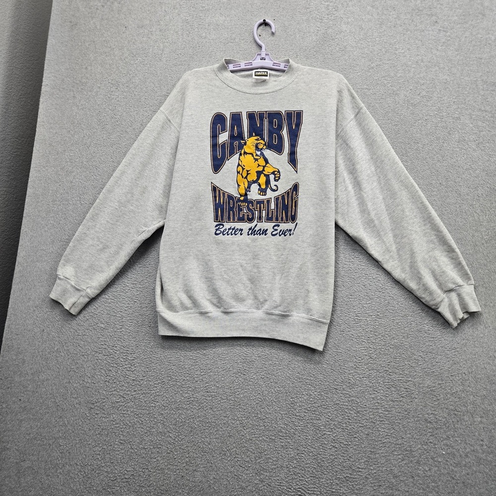 VINTAGE Canby Wrestling Men Sweatshirt L Grey Mascot Logo Better Than Ever